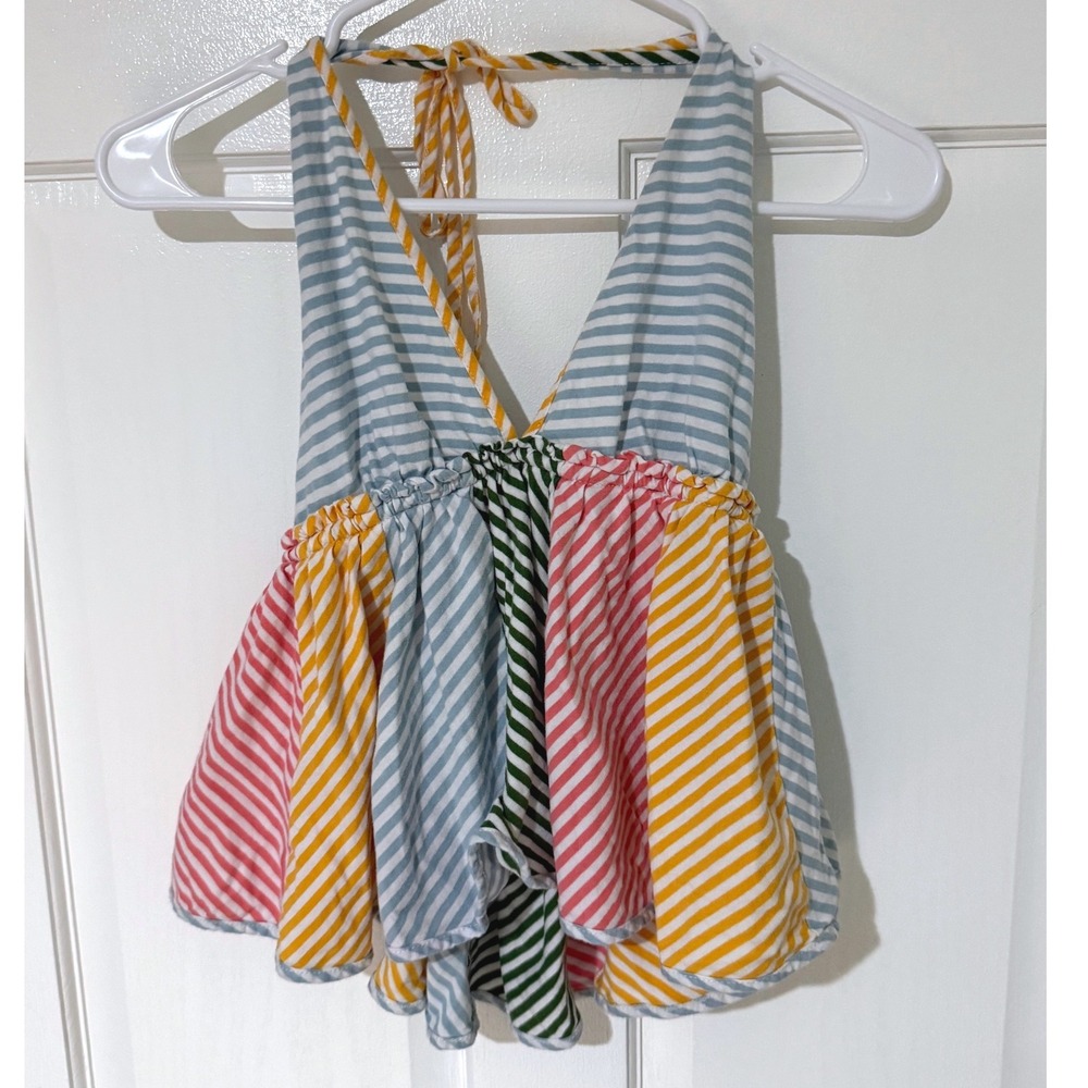 Anthropologie Striped Halter Babydoll Peplum Top Multi Color Sleeveless Small
